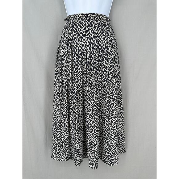 70s Vintage Skirt Womens Small Black Midi Print Pleated Cottage Boho Bohemian - Picture 1 of 7